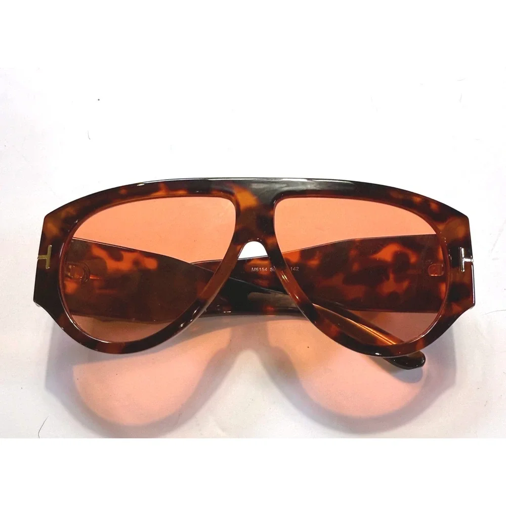 Oversized Tortoise Aviator Sunglasses Orange Tinted Lens Flat Top